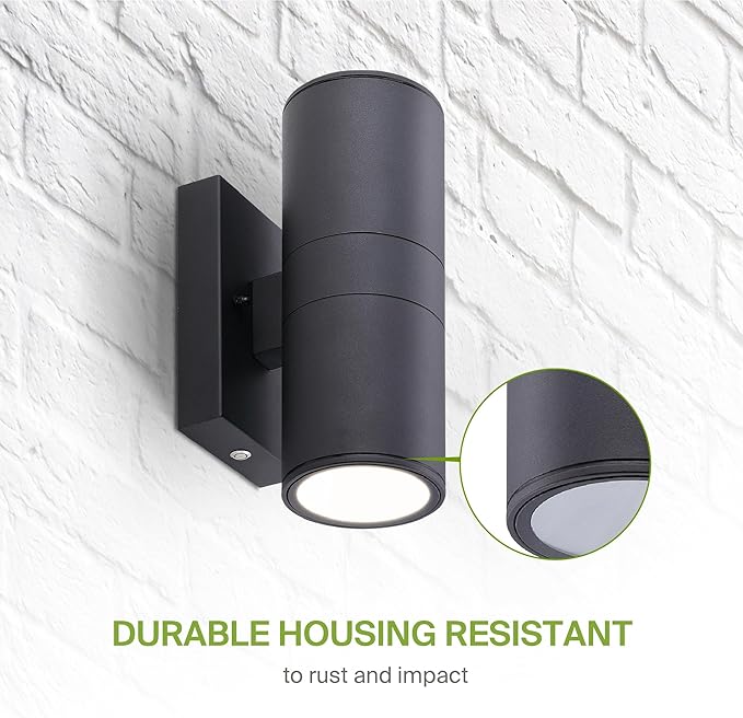 ASD 2 Light LED Indoor & Outdoor Wall Light Fixture with Emergency Battery Backup | 18W 1676LM 3000K-5000K 120-277V Cylinder Up Down Lights | Exterior Wall Sconce Porch & Patio | Black, ETL 6 Pack