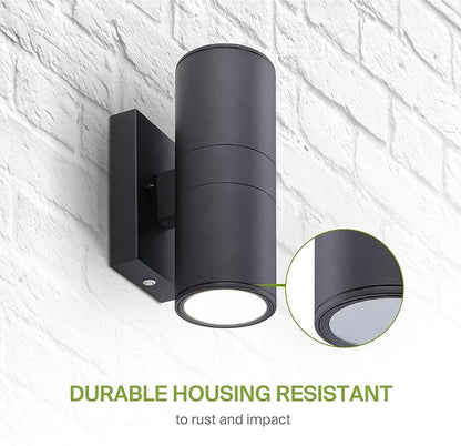 ASD 2 Light LED Indoor & Outdoor Wall Light Fixture with Emergency Battery Backup | 18W 1676LM 3000K-5000K 120-277V Cylinder Up Down Lights | Exterior Wall Sconce Porch & Patio | Black, ETL 6 Pack