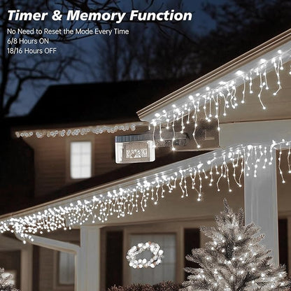 Icicle Christmas Lights Outdoor,520 LED 49.2FT 8 Modes with 80 Drops Cool White Icicle Lights,Remote Control Outdoor Indoor Fairy String Lights for Christmas Party,Holiday Decorations