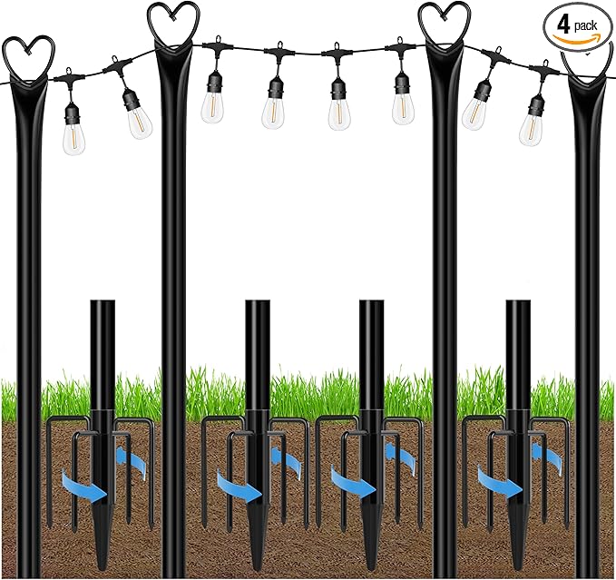 Ottsuls 4 Pack String Light Poles, 10FT Outdoor String Light Poles with Fork and Fixing Clamp, Metal Lighting Poles | Lumora