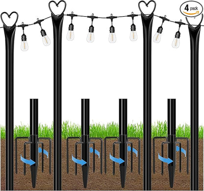 Ottsuls 4 Pack String Light Poles, 10FT Outdoor String Light Poles with Fork and Fixing Clamp, Metal Lighting Poles for Outside,Patio, Backyard,Deck, Garden Wedding,Party Decor