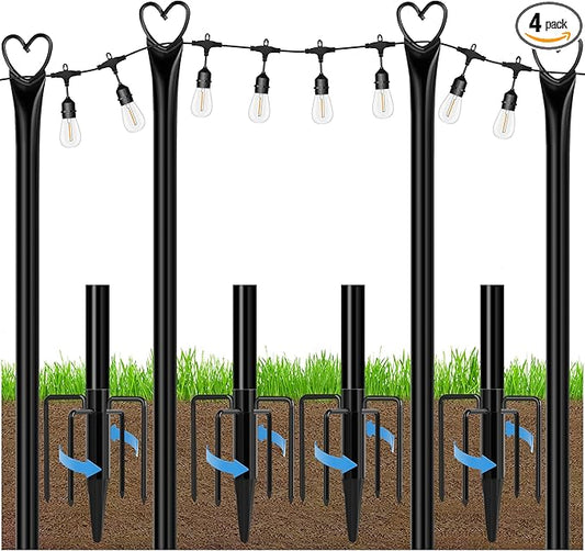 Ottsuls 4 Pack String Light Poles, 10FT Outdoor String Light Poles with Fork and Fixing Clamp, Metal Lighting Poles for Outside,Patio, Backyard,Deck, Garden Wedding,Party Decor