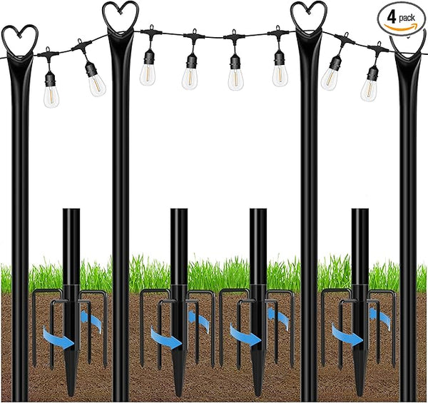 Ottsuls 4 Pack String Light Poles, 10FT Outdoor String Light Poles with Fork and Fixing Clamp, Metal Lighting Poles | Lumora
