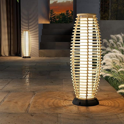 Grand patio Floor Lamp Outdoor Lamp Patio Lights Solar Powered Lantern Weather-Resistant Wicker Deck Lights, Lamp Large-Sized for Garden (Austin Natural Brown)