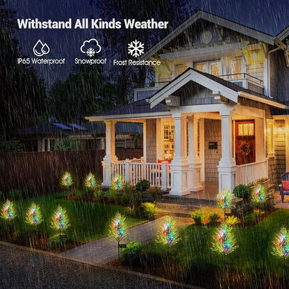 Solar Christmas Decorations Outdoor, 4 Pack Solar Garden Tree Lights with 2 Modes and 12 Lamp Beads, Multi-Color Waterproof Holiday Lights for Yard, Lawn and Pathway Decorations