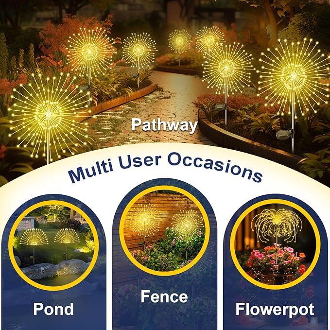 Solar Garden Lights Outdoor, 6 Pack 120 LED Twinkling Firework Lights Decorative with 2 Modes, Outdoor Waterproof | Lumora