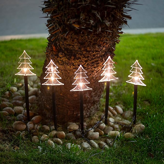FUCHSUN 5 Pack Solar Garden Lights Outdoor, Pathway Backyard Walkway Lights Solar Powered Waterproof, LED Yard Decorative for Patio Path Landscape Outside (Christmas Trees)