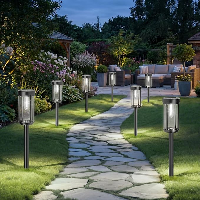 Sparkblaze 2 Pack Solar Pathway Lights Outdoor, Modern Classic Solar Garden Lights, Auto On/Off Landscape Lighting for Yard, Lawn, Patio, Walkway, Waterproof Solar Stake Lights. (2, Cold White)