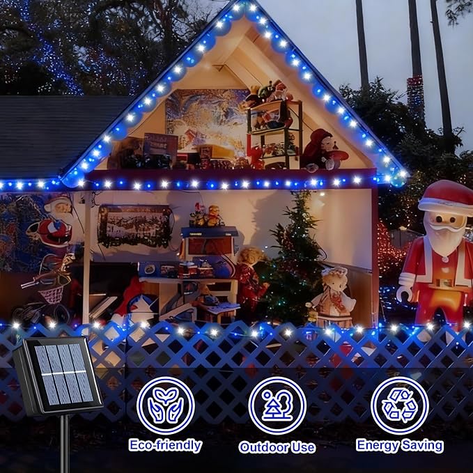 QITONG 2 Pack Blue and White Solar Christmas Lights, Each 66ft 200 LED Solar String Lights Outdoor Waterproof, 8 | Lumora