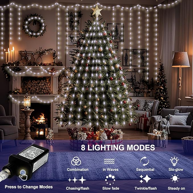262FT 800LED Christmas Lights Outdoor, Outdoor Transparent Wire Christmas Tree Lights with 8 Modes Waterproof, Plug in String Light for Outside Indoor Xmas Tree House Holiday Wedding Party Decor