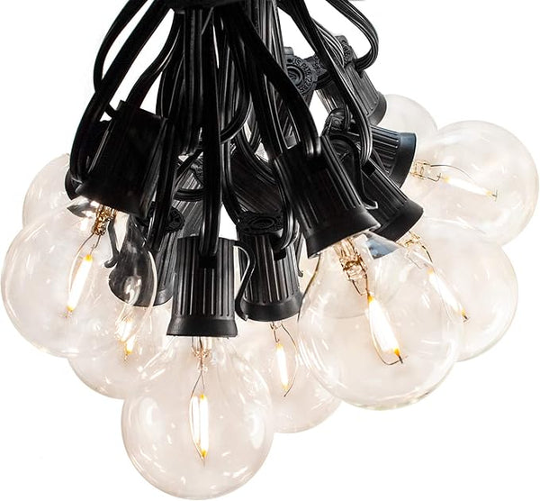 Hometown Evolution, Inc. G50 2" LED Filament Outdoor Patio String Lights with 0.6 Watt Light Bulbs (G50 LED - Black | Lumora