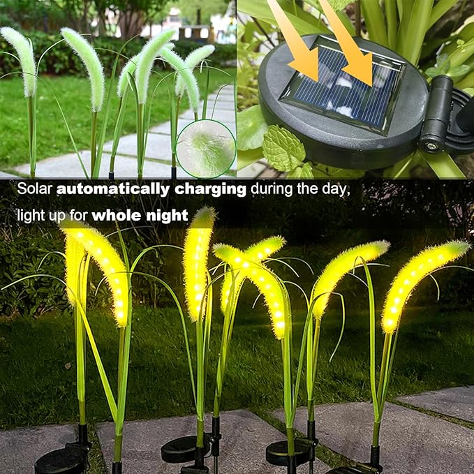 Solar Garden Lights Outdoor, Waterproof Decorative Solar Lights Outdoor 2 Pack LED Reed Flower Garden Decor Yard Patio Lawn Pathway Fence Terrace, Gifts for Mother's Day Mom