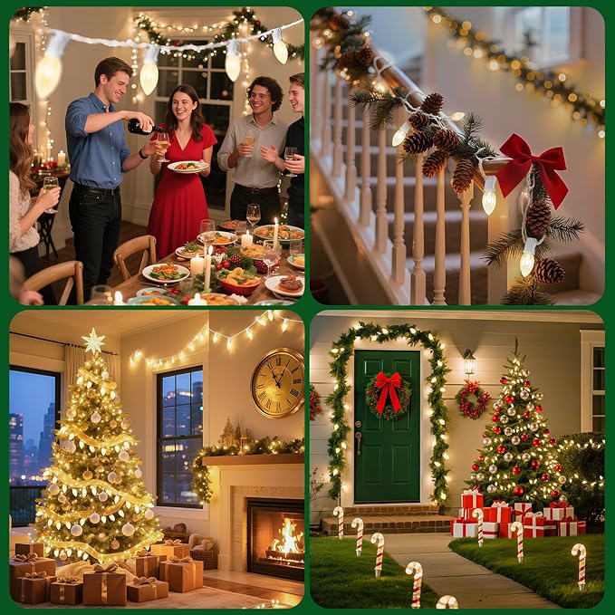 Vintage C9 Warm White Christmas Lights Outdoor, 100 FT C9 String Lights for Christmas Decorations Holiday Party Indoor Room Outdoor Roofline Backyard Garden Patio Cafe Home Decoration, E17 Base