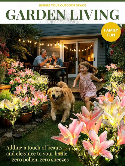 GIGALUMI Solar Garden Lights, LED Lily Garden Decor Carefree Solar Flowers Outdoor Waterproof, Yard Decorations Outdoor, Allergy-Free, Everlasting Light up Flowers for Yard Patio Garden (Set of 2)