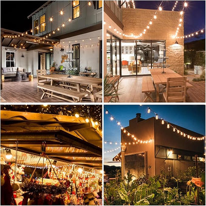 Outdoor String Lights with ST38 Clear Globe Bulbs, Black Cord, Waterproof LED Edison Filament Decorative Lighting for Patio, Garden, Backyard (ST38 Bulbs, 50FT)