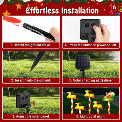 Lewondr Solar Christmas Pathway Lights, 5 PCS Solar Christmas Decorations Outdoor with 2 Lighting Modes, Santa Claus and Reindeer Lights with Garden Stake, Waterproof Garden Yard Patio Holiday Decor