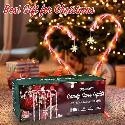 20 Pack 36" Candy Cane Lights Outdoor Pathway with Timer 6/18H, Real 30" (36" with Stake) Tall Candy Cane Pathway Lights, 62FT Christmas Decorations Outside, 8 Modes Warm LED Lights with Snowflake