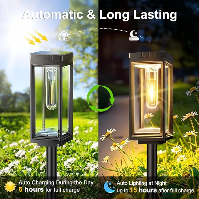 WdtPro 6 Pack Upgraded Solar Pathway Lights Outdoor, Solar Lights Waterproof, Auto On/Off, 15+ Hours Runtime, Lighting for Garden Outside Yard Driveway Landscape Path Patio, Warm White