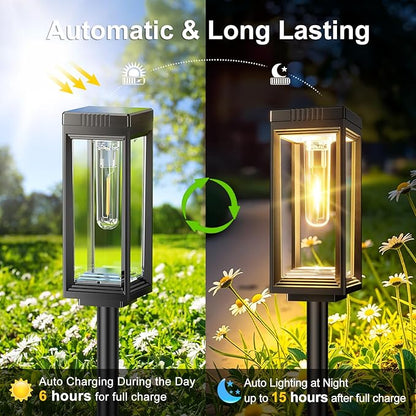 WdtPro 6 Pack Upgraded Solar Pathway Lights Outdoor, Solar Lights Waterproof, Auto On/Off, 15+ Hours Runtime, Lighting for Garden Outside Yard Driveway Landscape Path Patio, Warm White