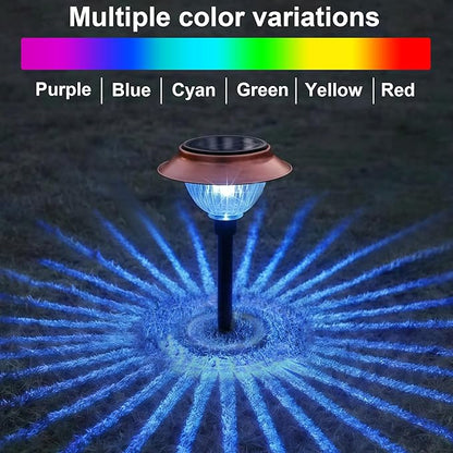 Solar Lights Outdoor 2 Pack Waterproof Solar Christmas Lights Outdoor Multiple Colors LED Iron Stake for Pathway Yard Garden Driveway Outside Decor