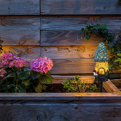 Mushroom Solar Lights Outdoor, Waterproof Fairy Houses Mushroom Garden Decor Decorative Solar Powered Garden Stake Lights for Outside Lawn Walkway Patio Yard (Blue)