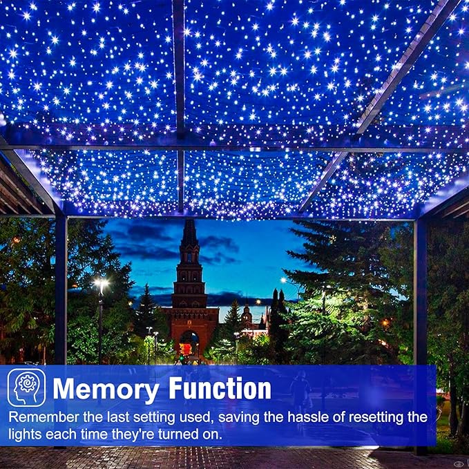 100FT 300 LED Christmas Lights Outdoor, Blue Christmas Tree Lights with 8 Modes Waterproof, Plug in Green Wire | Lumora