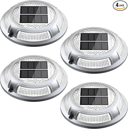 Solar Driveway Lights, 4 Pack Heavy Duty Driveway Lights Solar Powered 2 Color Mode (Cool/Warm White) IP68 Waterproof Outdoor Solar Deck Lights with Ground Stake for Pathway Garden Yard Walkway Dock