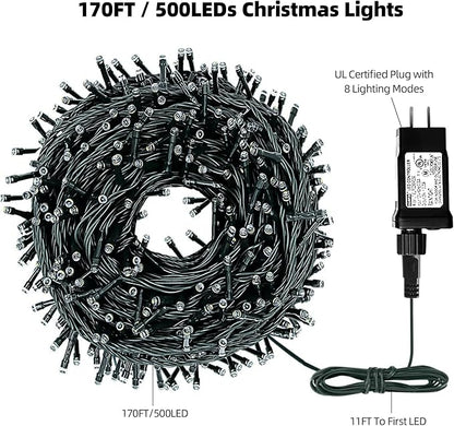 170FT 500LEDs Christmas Lights Outdoor Indoor String Lights 8 Modes Memory Function for Christmas Tree Party Decoration, 100% UL Listed (Multicolor)