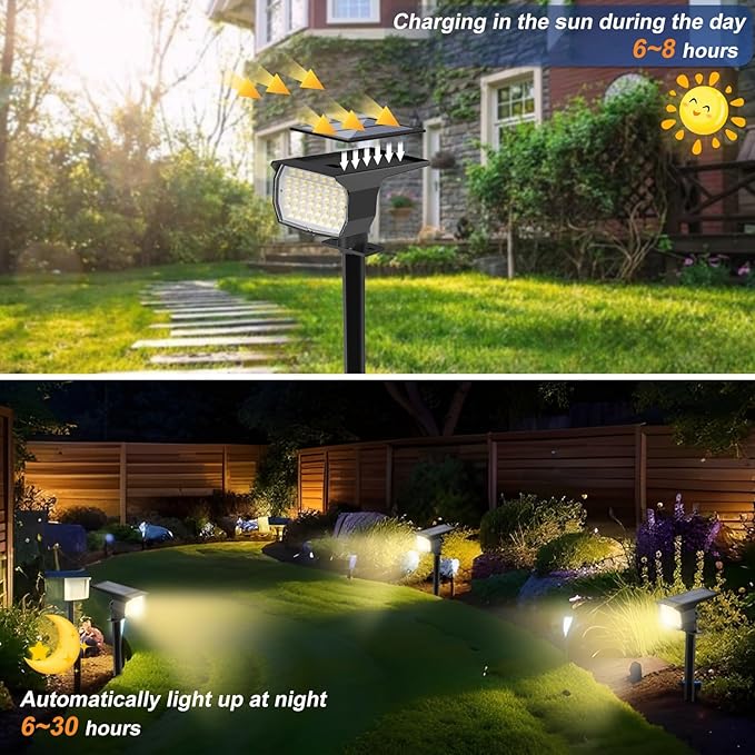 Solar Spot Lights Outdoor Waterproof IP65, 12 Pack Landscape Spotlights with 46 LEDs, 3 Modes Auto On/Off Solar | Lumora