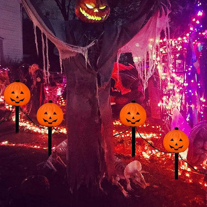 SUNSGNE Halloween Pathway Lights Outdoor, Set of 4 Halloween Pumpkin Stake Lights, Connectable Jack-O-Lantern Walkway Light for Holiday Garden Party Driveway Lawn Lighting Decor