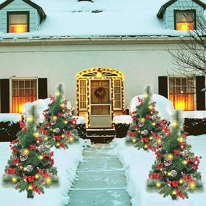 Christmas Tree with Lawn Lights and Tree Branches with Lights Solar Christmas Decorations Trees Lights Solar Stake Lights Xmas Tree Garden Decor (Battery)