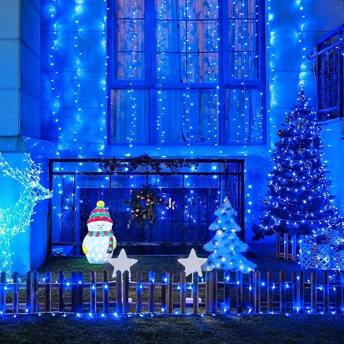 LAMPHOME Blue Christmas Lights Outdoor Waterproof, 200LED (4pk of 50L) Green Wire Fairy Starry String Lights Indoor Plug in,Xmas Decorations for Wedding Party Trees Wreath Yard Garden Party Decor