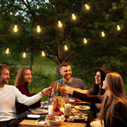 200FT(2x100FT) Outdoor String Lights, LED Patio Lights with 63 Waterproof Shatterproof A39 Dimmable Bulbs(3 Spare) for Balcony-2 Pack Black