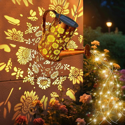 VOOKRY Solar Lights Outdoor Decoration, Large Retro Hanging Metal Solar Watering Can Lights Waterproof Sunflower Garden Decor Outside for Yard Lawn Patio Porch, Gifts for Women Mom Grandma Birthday