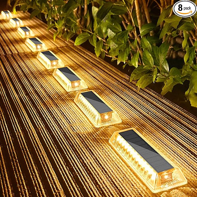 Lacasa Solar Deck Lights 8 Pack, Warm White Solar Light Outdoor Waterproof, Driveway Lights for Stairs, Pathway, Garden, Yard, Sidewalk, Ground