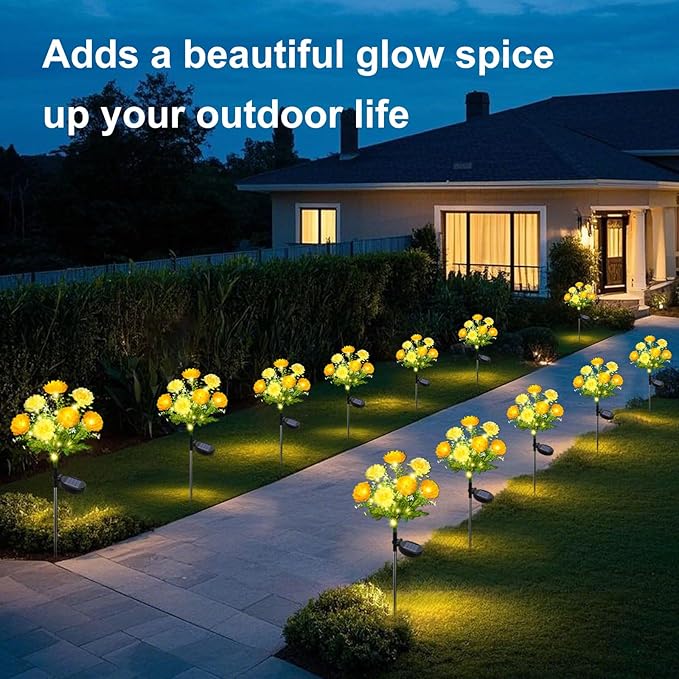 2 Pack Solar Flower Lights Outdoor - 14 Blooming Waterproof Snow Lotus Garden Lights for Patio, Yard, Pathway, and Landscape Decoration - Auto On/Off, IP65