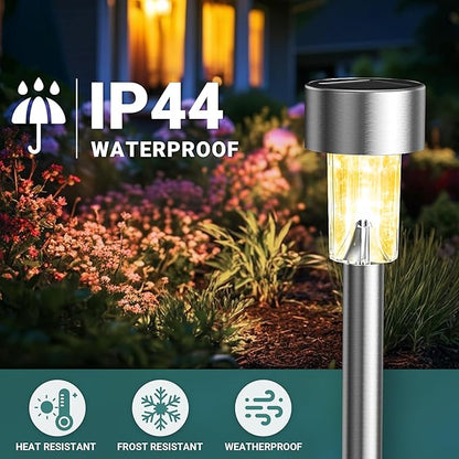 GIGALUMI Solar Lights Outdoor Waterproof, 20 Pack, Stainless Steel LED Solar Garden Lights for Patio, Lawn, Yard and Landscape,Garden Decor Patio Decor, Warm White