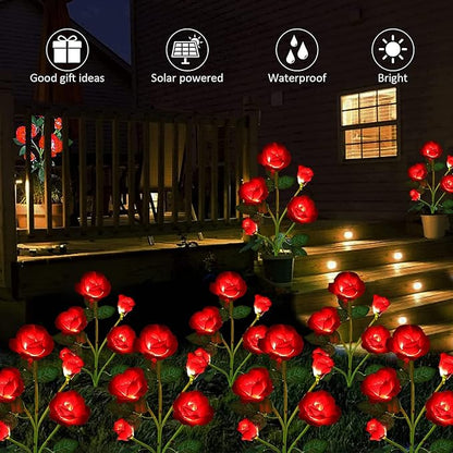 ANGMLN 2 Pack Solar Garden Lights Valentine's Day Decoration, Solar Flower Lights Outdoor Waterproof with 10 Head Red Rose 7-Color Changing Landscape Light for Pathway Garden Patio Yard