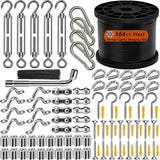 164FT Outdoor String Light Hanging Kit | Black Vinyl-Coated 304 Stainless Steel Wire Rope | Turnbuckles & Hooks | | Lumora