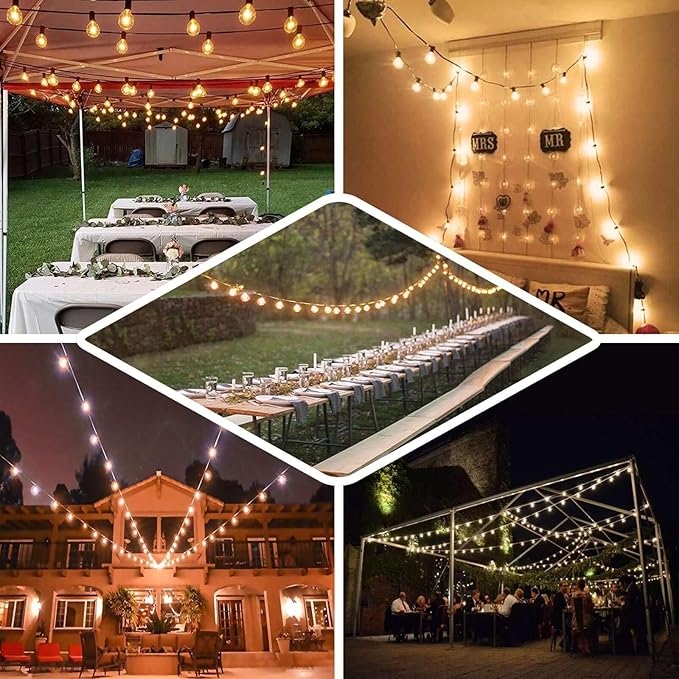 Efavormart 25FT Waterproof Connectable Hanging Outdoor/Indoor Patio String Lights with 28 Incandescent Warm White G40 Light Bulbs for Terrace, Garden, City Roof, Market, Cafe, Wedding, Birthday, Par