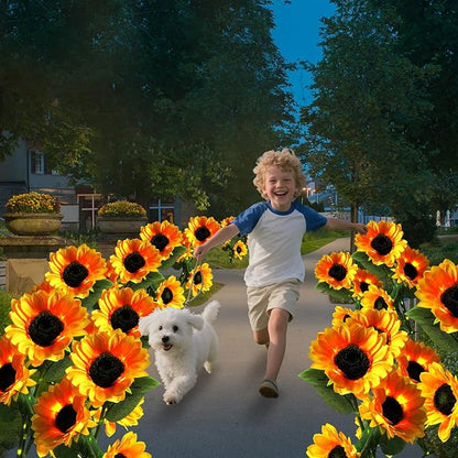 Solar Sunflower Garden Lights Outdoor, Decorative Solar Flower Lights Waterproof, 7 Color Changing Solar Powered Yard Pathway Lawn Lights, Garden Patio Backyard Decor Gift for Mom, 2pcs