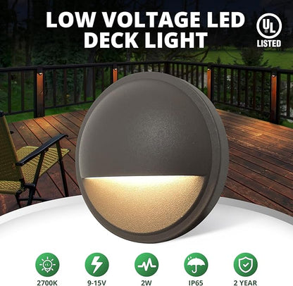 GKOLED Low Voltage LED Deck Lights, 12V AC/DC Landscape Step Railing Fence Light, 2W 2700K Accent Lighting Fixture, Die-cast Aluminum, Dark Brown, 6-Pack