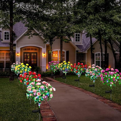Solar Garden Lights,Outdoor Azalea Flowers Lights with 56 Colorful LED Powered Pathway Lights for Yard,Lawn,Patio,Garden Decor (Red)