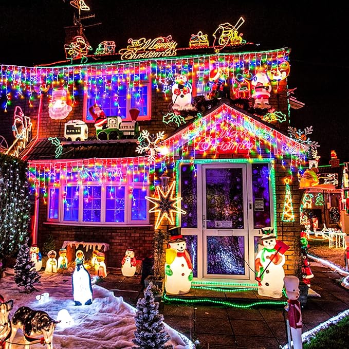 132 ft Christmas Lights -1280 LED Icicle Lights Outdoor with 240 Drops Hanging String Lights, 8 Modes Plug in | Lumora