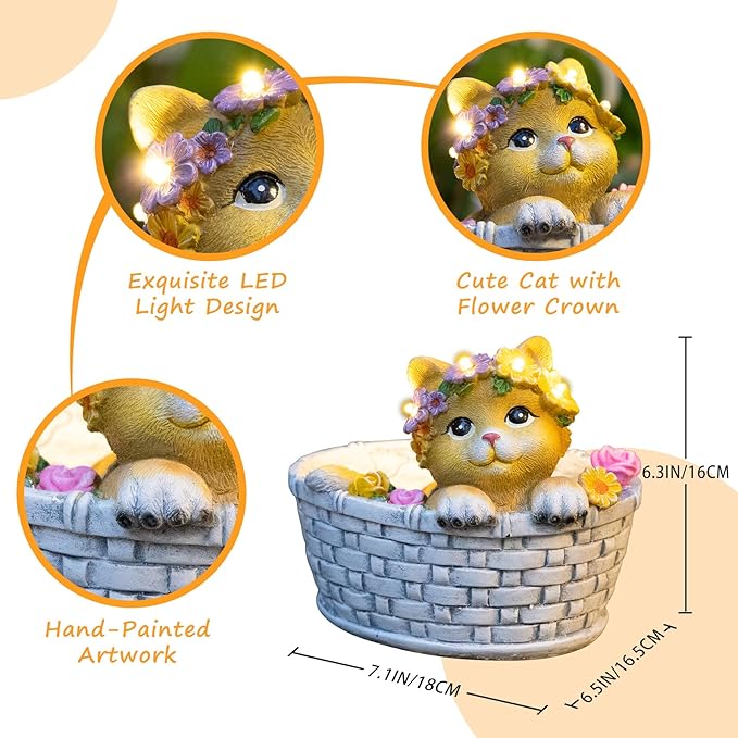 HOMEIMPRO Cat Solar Lights Garden Outdoor Gifts for Mom, Garden Decor for Outside, Cat Solar Statue Lights, 8LED Kitten Yard Decorations, Mothers Day Birthday Gifts Women Wife