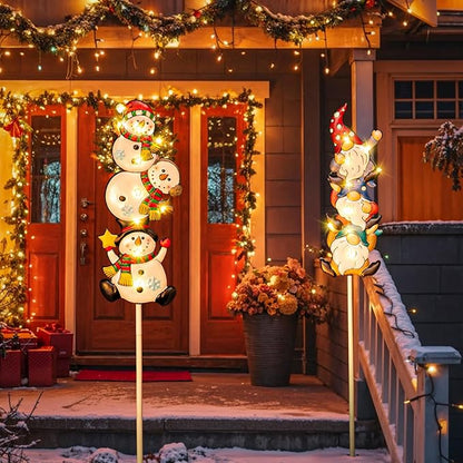 Tryme Solar Christmas Lights - Snowman Solar Lights Outdoor Gnome & Snowman Decorations, Garden Gifts for Yard, Lawn, Patio