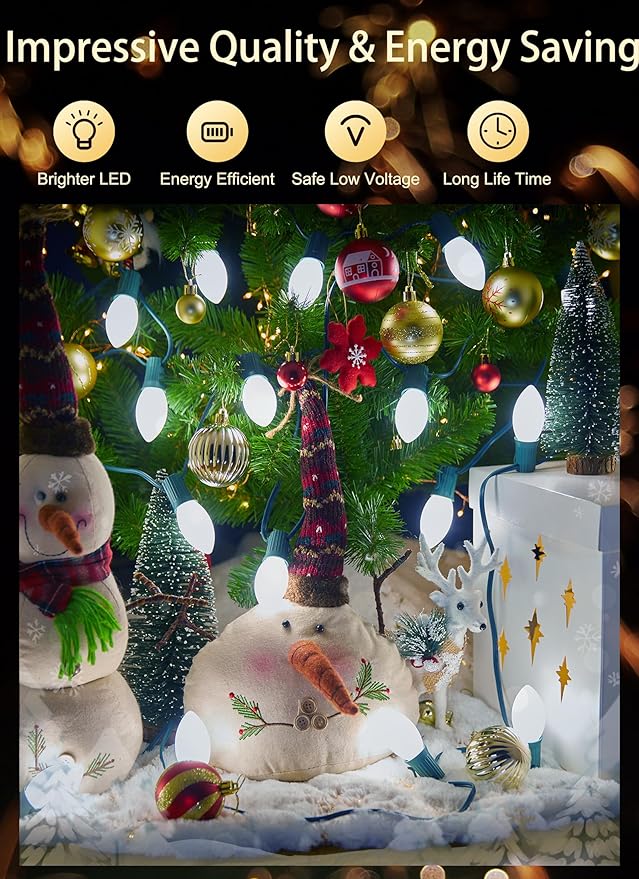 Vintage C9 LED Christmas Lights Outdoor, 50 Feet C9 String Lights with 50 Shatterproof Matte Bulbs, Connectable | Lumora