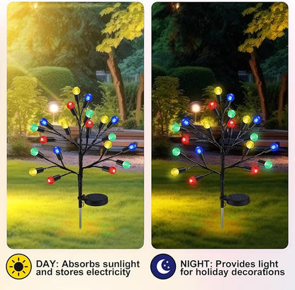 2 Pcs 40 LED Christmas Solar Pathway Lights Outdoor Decoration 28" Christmas Yard Stake Light Waterproof Solar Xmas Decoration 8 Modes Pineapple Ball Tree for Walkway Path Garden Patio