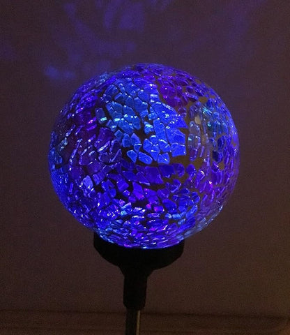 Colorful Ball Solar Lights (#Whitem003R), Solar Power Multi-Color Color Changing LED Mosaic Crackle Glass Ball Decorative Garden Yard Light Stake Lamp