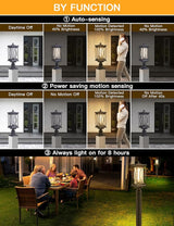 Motion Outdoor Post Lantern Dusk to Dawn Pillar Lamp with 3 Inch Pier Mount Adapter, Black Pole Light Aluminum with | Lumora